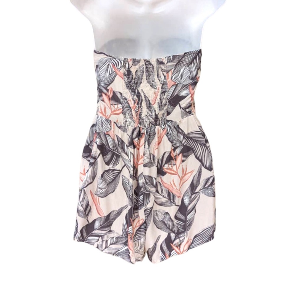 Kendall & Kylie Strapless Smocked Back Leaf Print Romper - Picture 5 of 11